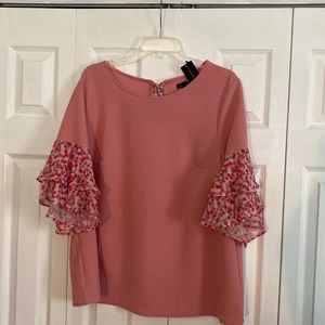Lane Bryant Pink Flutter Floral Sleeve Top.
